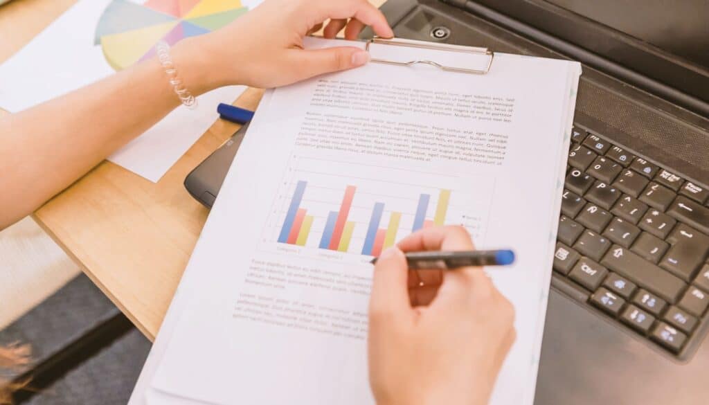 Teacher analizing assessment data 